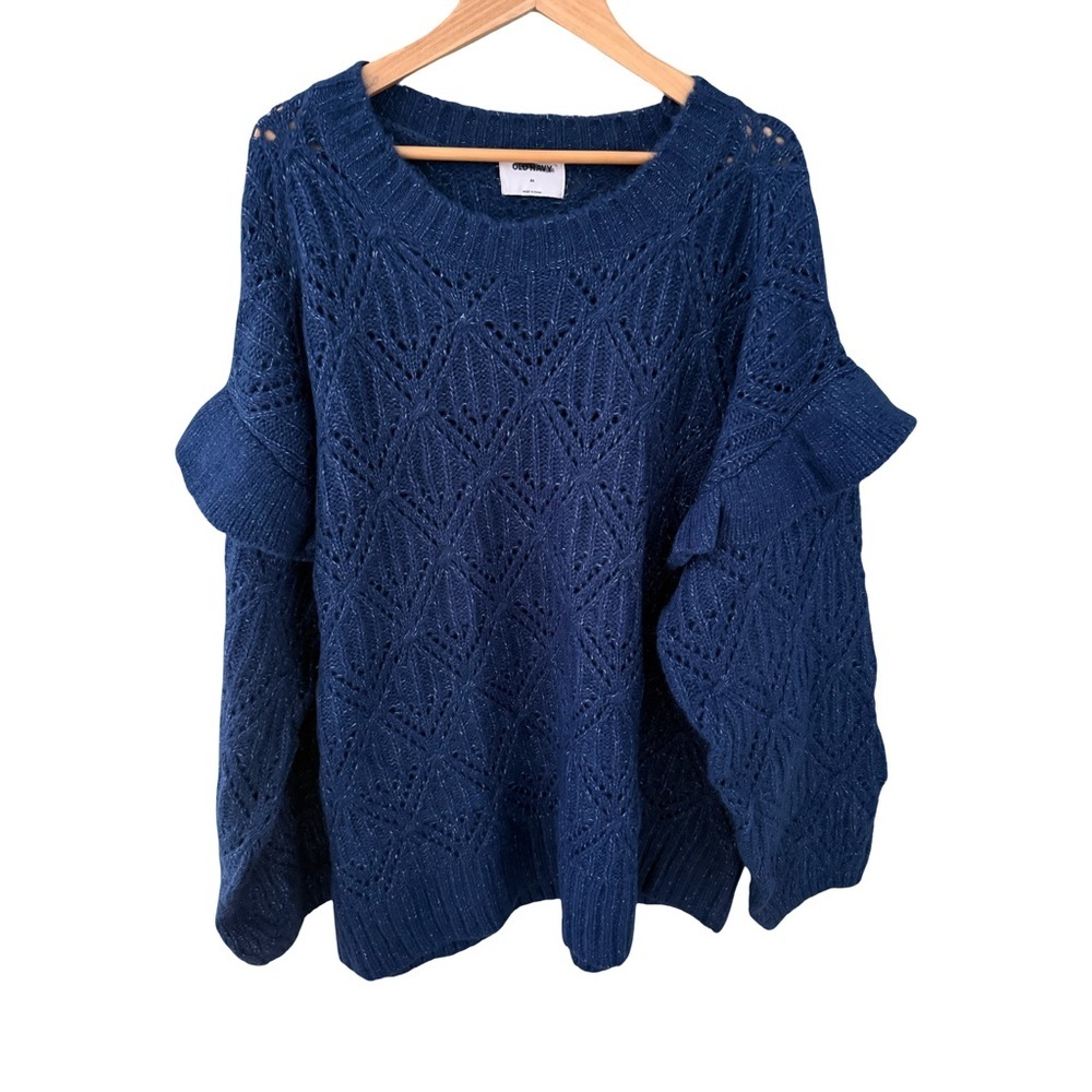 Old Navy Blue Ruffle Trim Pointelle Long Sleeve Cozy Knit Sweater NWOT Size 3X - Picture 2 of 6
